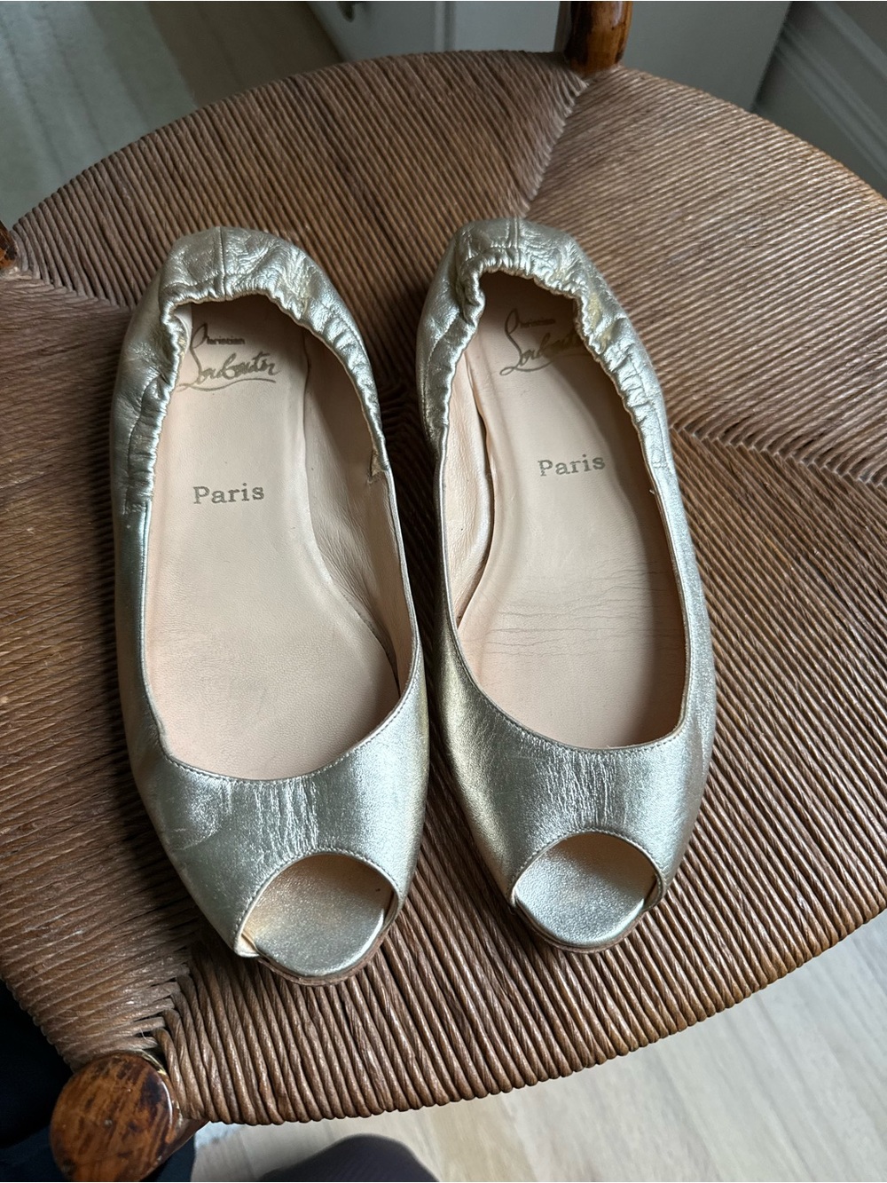 Christian Louboutin gold peep toe flat 38.5